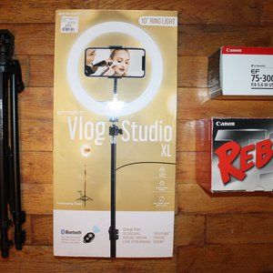 Canon Rebel T3 Camera w/ 2x Lens + Focal Tripod + Ring Light = 74-300mm Lens